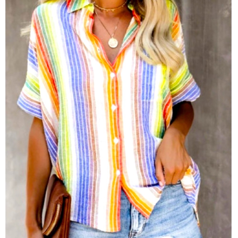 Bright Striped Button Down Shirt